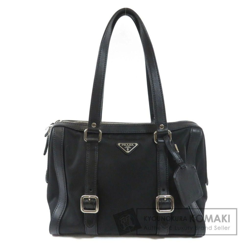 Prada Tessuto handbag buckle enamel triangle logo plate Black